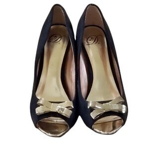 Black suede open toe heel